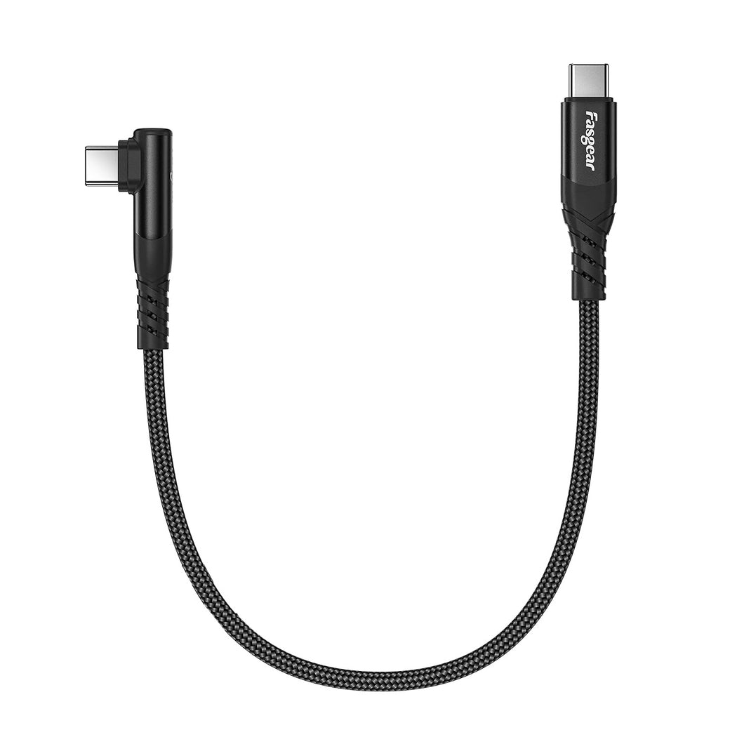 USB-C Charging Cable - 1ft. Braided Right Angle, Straight USB-C Fast Charging- Black